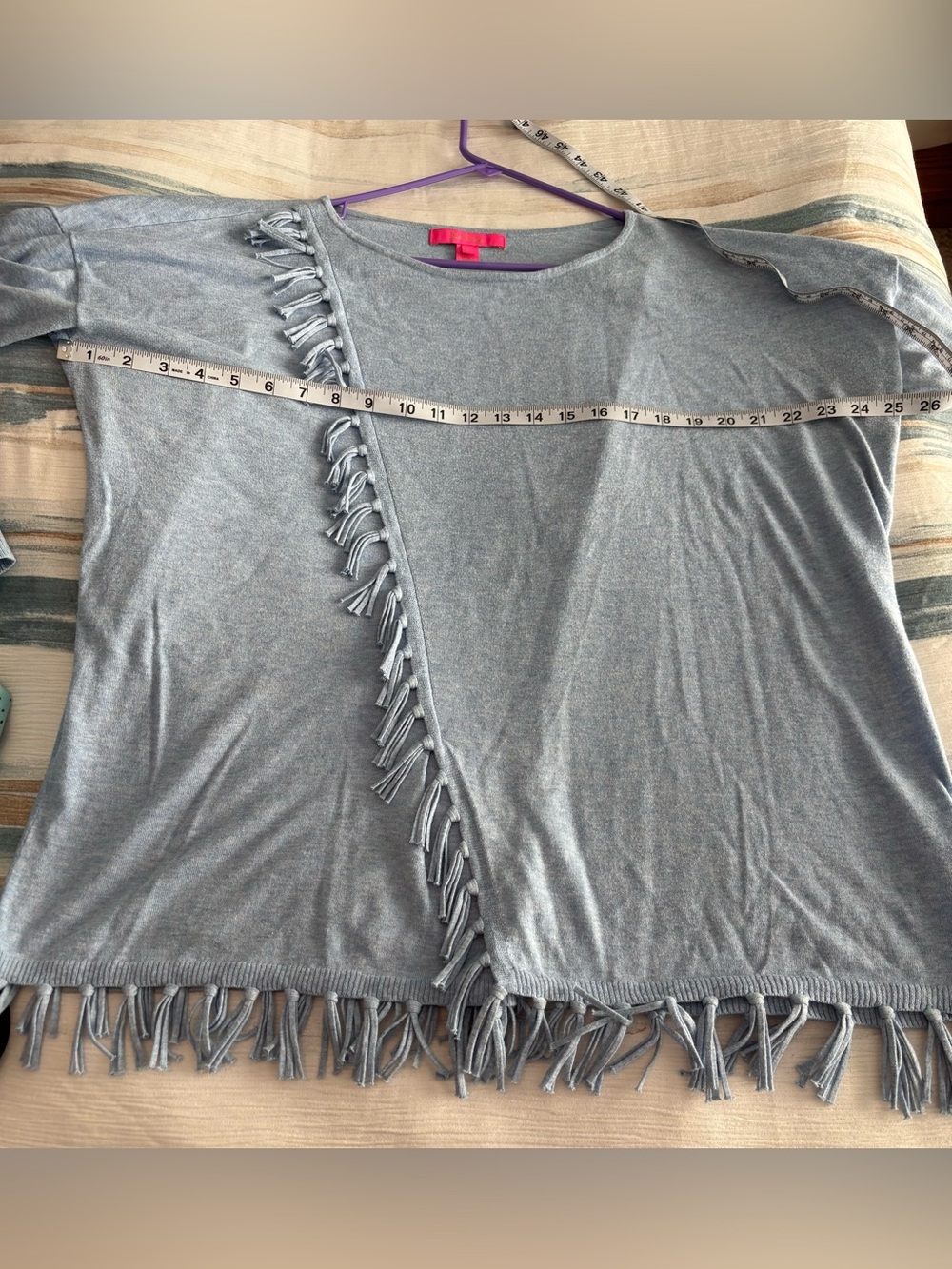 Lilly Pulitzer Emberly Sweater Light Blue Fringe Boxy Size Large VGUC! - Picture 5 of 6